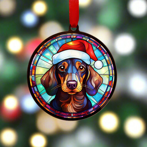 Dachshund in Santa Hat Suncatcher Decoration